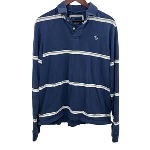 Abercrombie Fitch Polo Shirt Mens XXL 2XL Rugby Muscle Blue White Stripe Moose